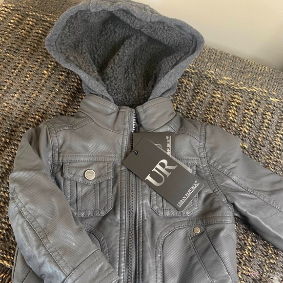 Baby Boys Faux Leather Motto Jacket Fleece Lined